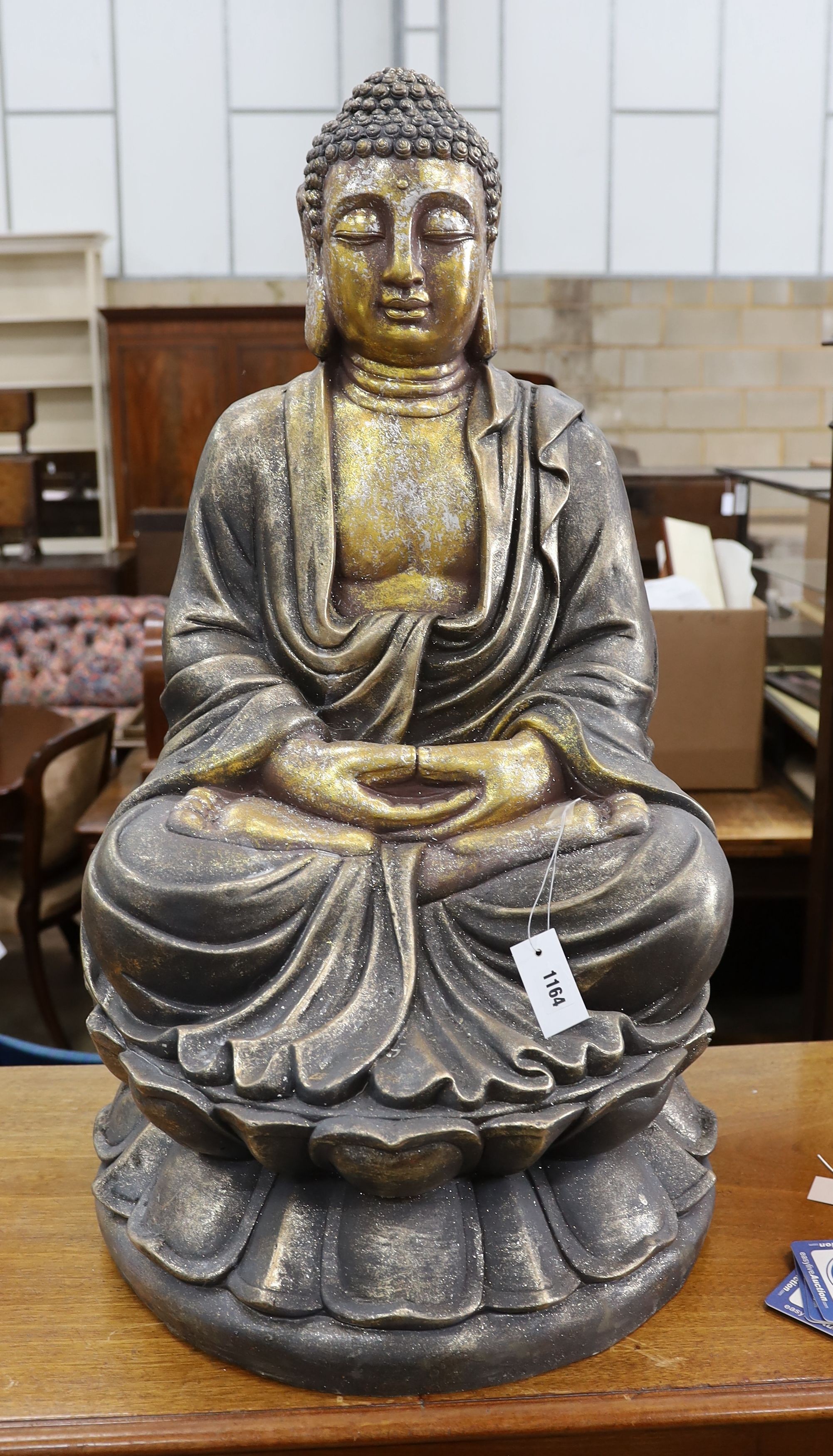 A fibre clay 'Angel' Buddha garden ornament, height 92cm